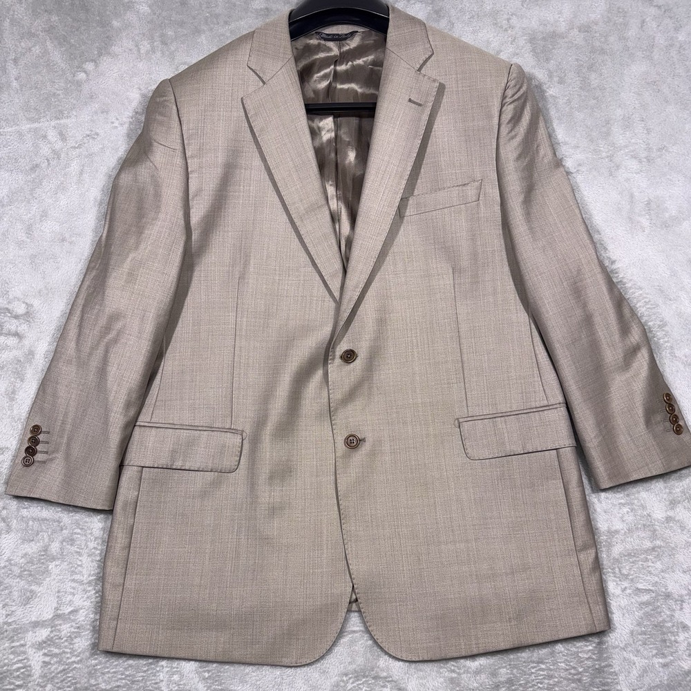 Saks Fifth Avenue Mens 46R Ermenegildo Zegna Wool Silk Khaki Pinstripe Blazer